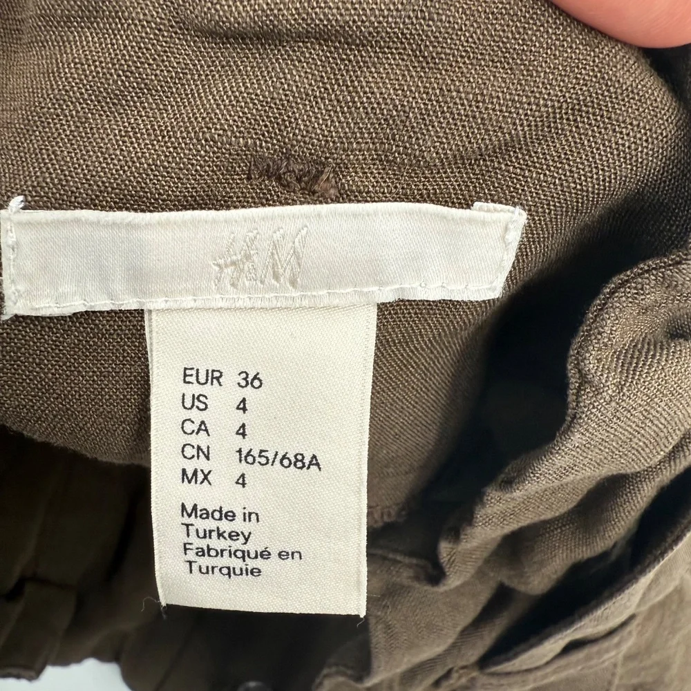 H&M Pants Women 4 Brown Wide Leg Paperbag Linen Blend Lagenlook Coastal Cropped
